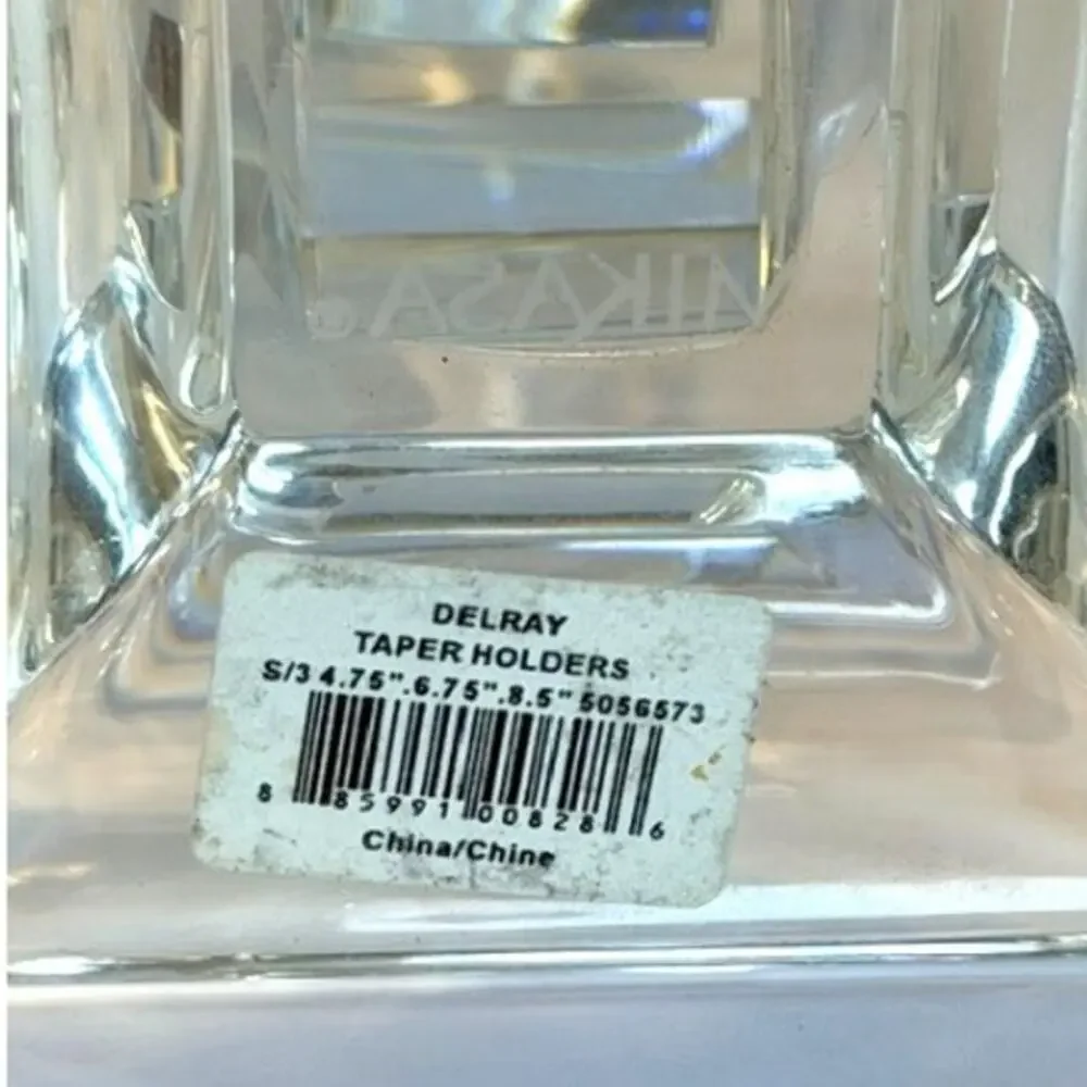 Vintage Mikasa Delray Crystal Glass Taper Candle Holders Set 2 Modern Geometric